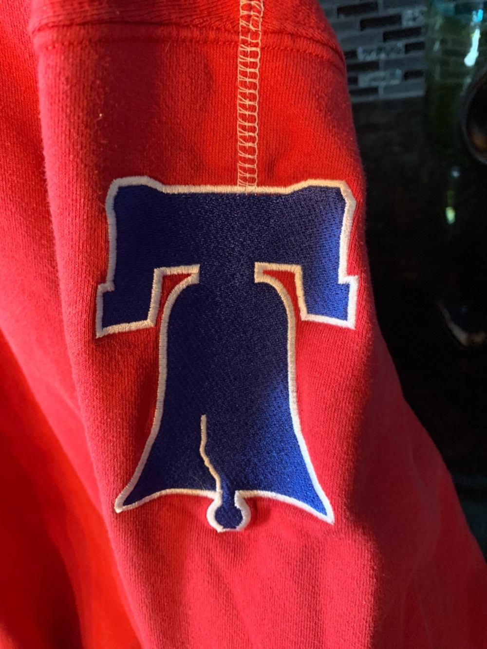 Red Hoodie with Embroidered P with patches  on each sleeve. - Picture 3 of 5